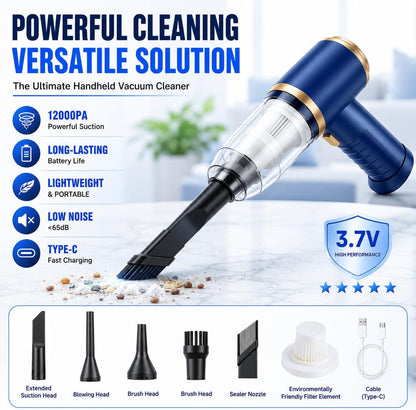 Car Vacuum Cleaner Cordless, 120W High Power Portable Mini Vacuum with 12000Pa Hand Held Vacuum Strong Suction, Electric Compressed Air Duster Blower for Car, Desk, Keyboard, Home