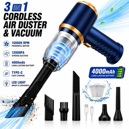 Car Vacuum Cleaner Cordless, 120W High Power Portable Mini Vacuum with 12000Pa Hand Held Vacuum Strong Suction, Electric Compressed Air Duster Blower for Car, Desk, Keyboard, Home