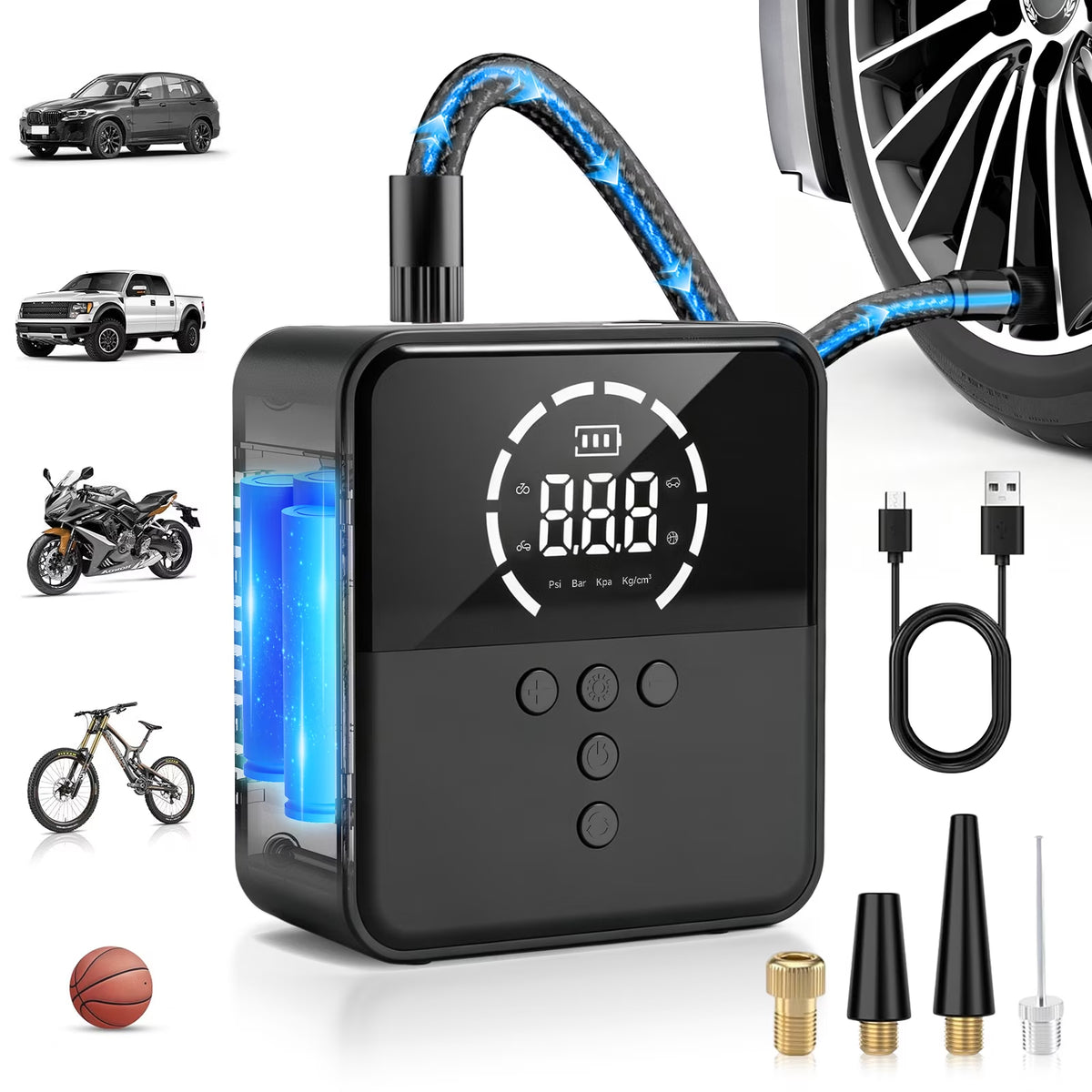 Cordless Tire Inflator, 150 PSI, 6000Mah Battery, Fast Inflation, Digital Gauge, Auto Shut-Off