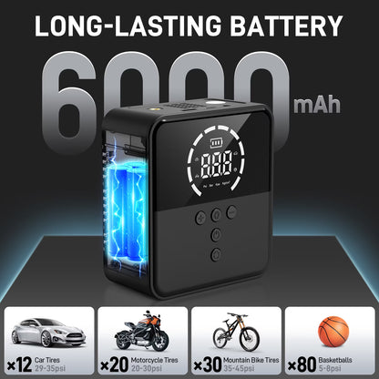 Cordless Tire Inflator, 150 PSI, 6000Mah Battery, Fast Inflation, Digital Gauge, Auto Shut-Off