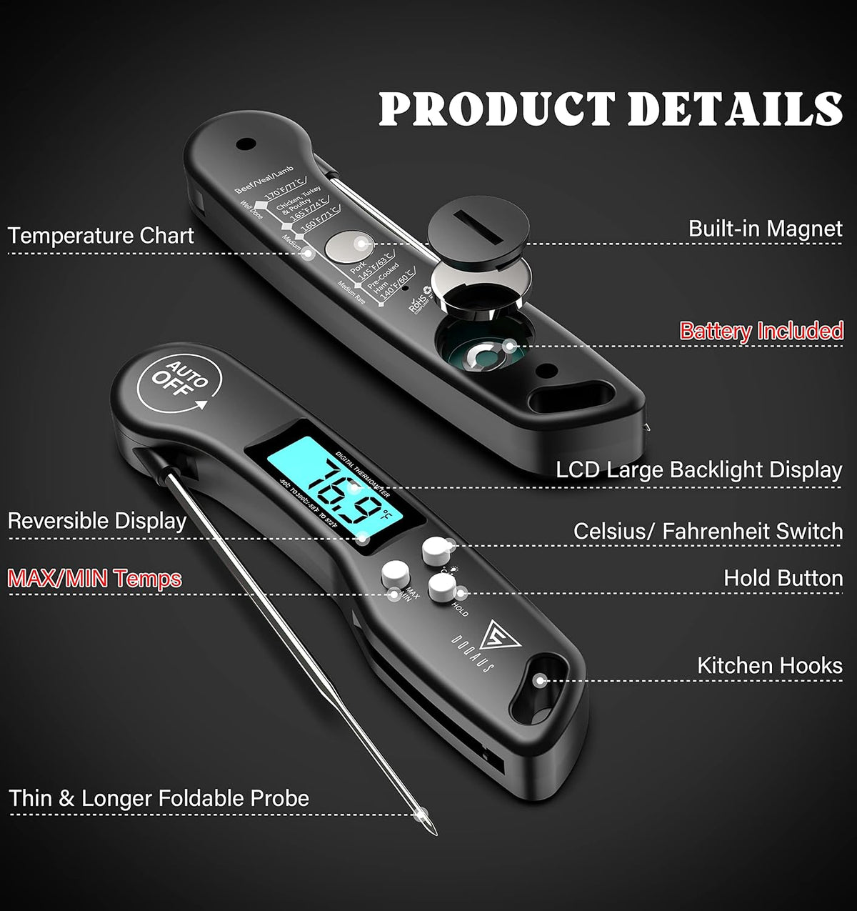 Get Perfectly Cooked Meals Every Time with Our Instant Read Digital Meat Thermometer! 🍖🔥