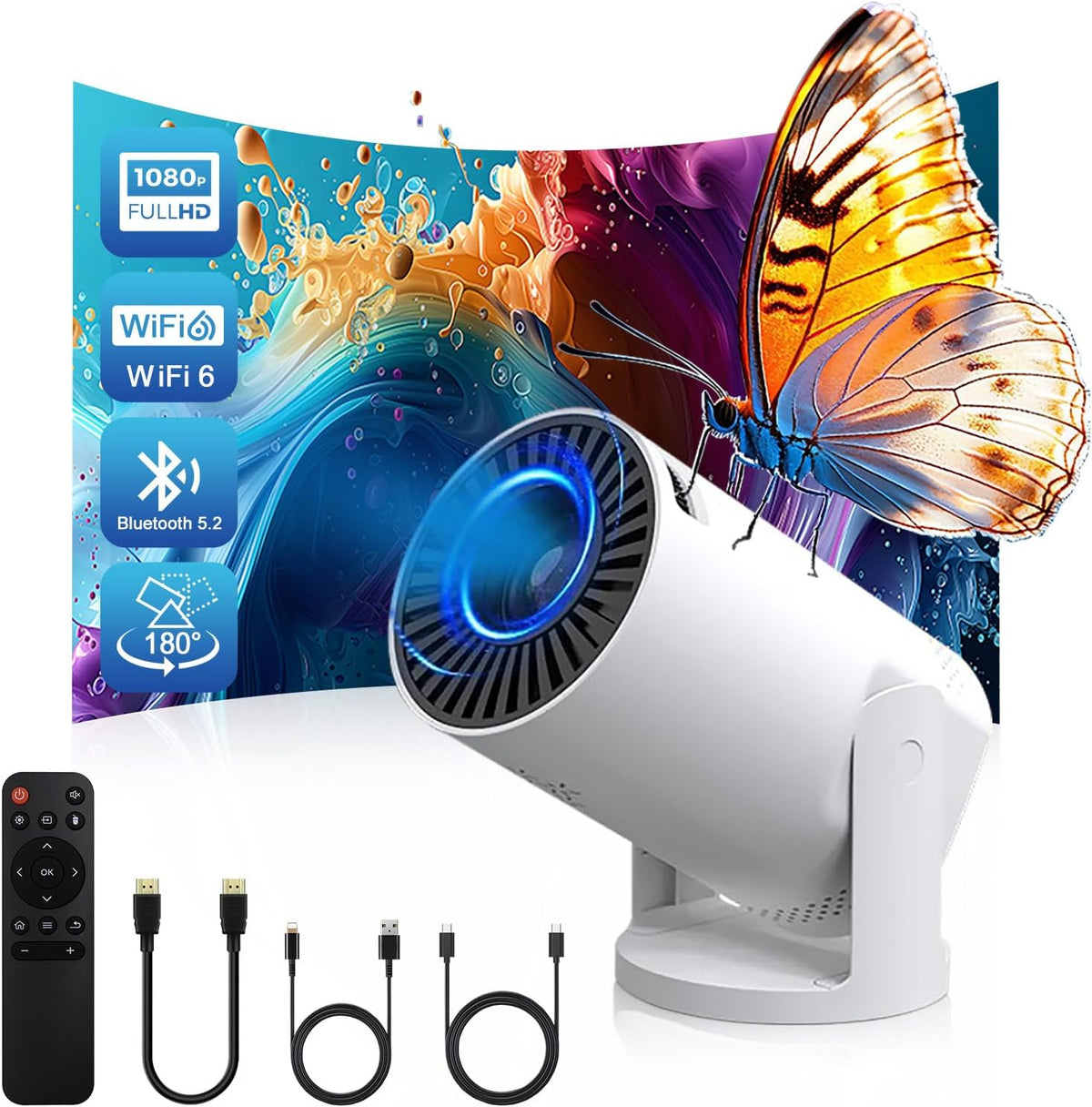 Unleash Your Movie Nights with Our Wireless Mini Projector! 🎥✨ Enjoy 4K 1080P Quality, WIFI 6 & Bluetooth, Plus a 180° Rotatable Design! Perfect for Smartphones, Laptops, and PCs! 🌟📱💻