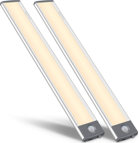 54-LED Motion Sensor Cabinet Light,Under Counter Closet Wireless USB Rechargeable Kitchen Night Lights,Battery Powered for Wardrobe,Cabinet,Cupboard（Warm Light）-2Pack
